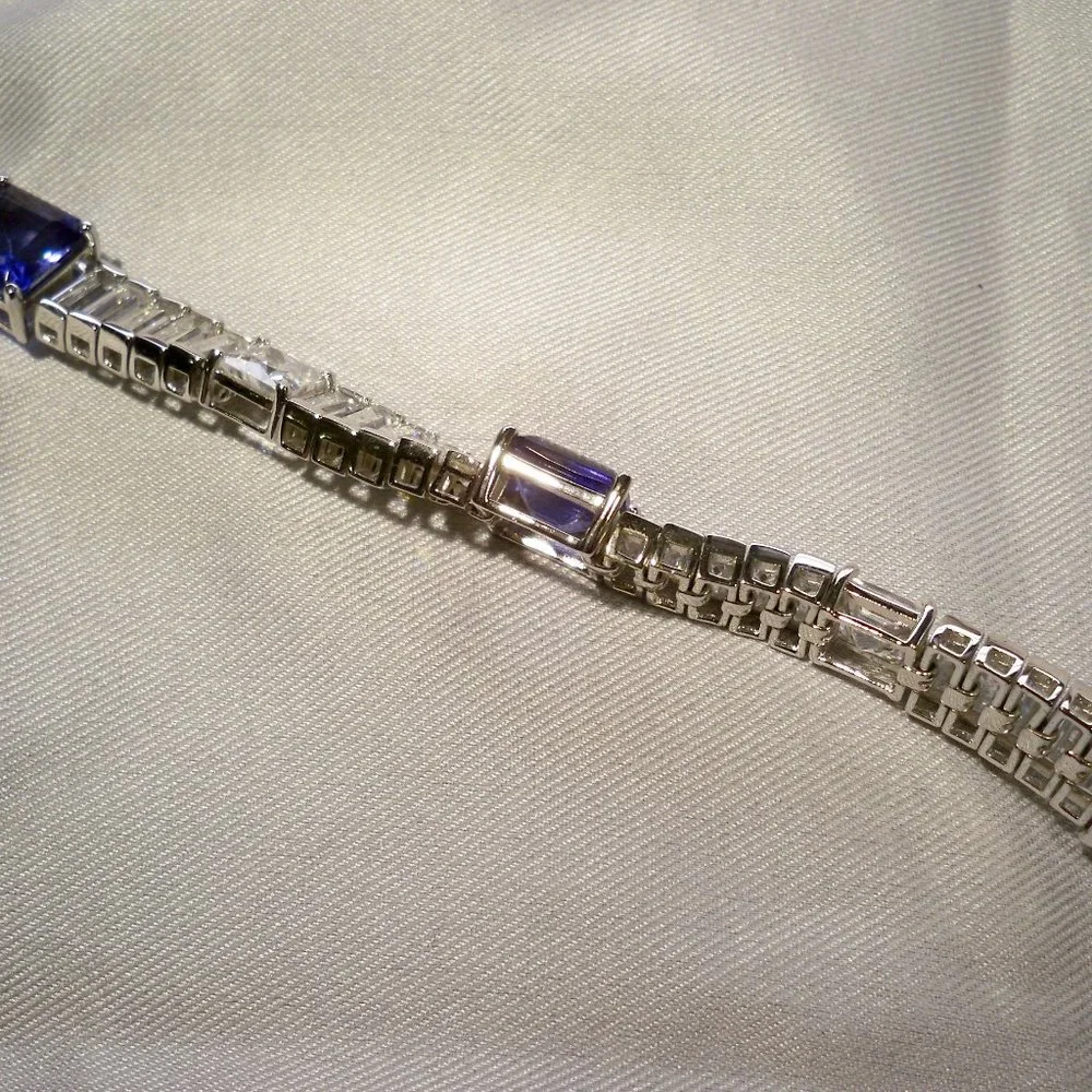 NEW Blue Cubic Zirconias Silver Tennis Designer Bracelet